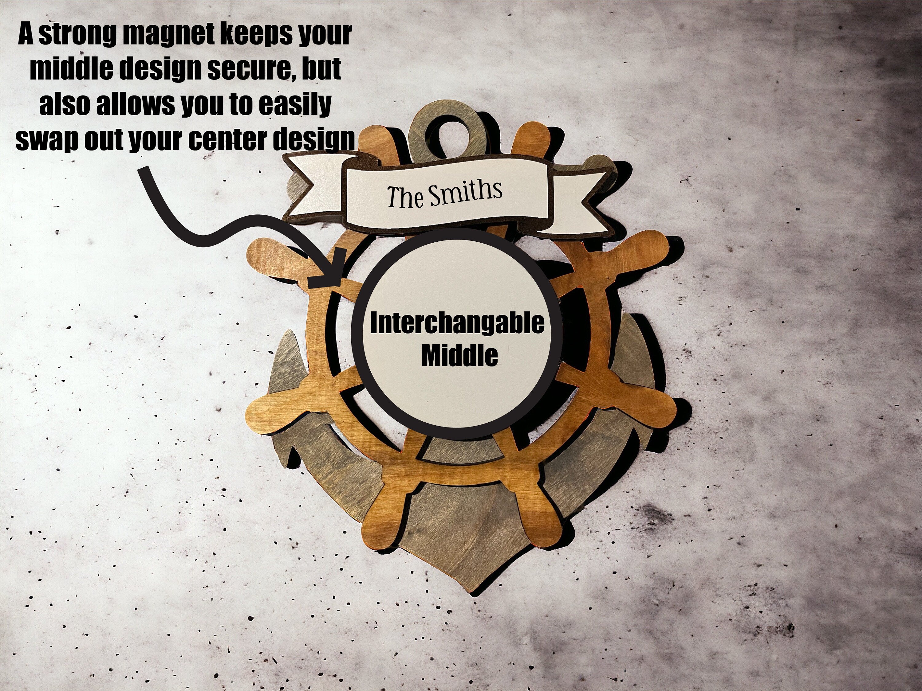 Wheel and Anchor Magnet with Interchangeable Center