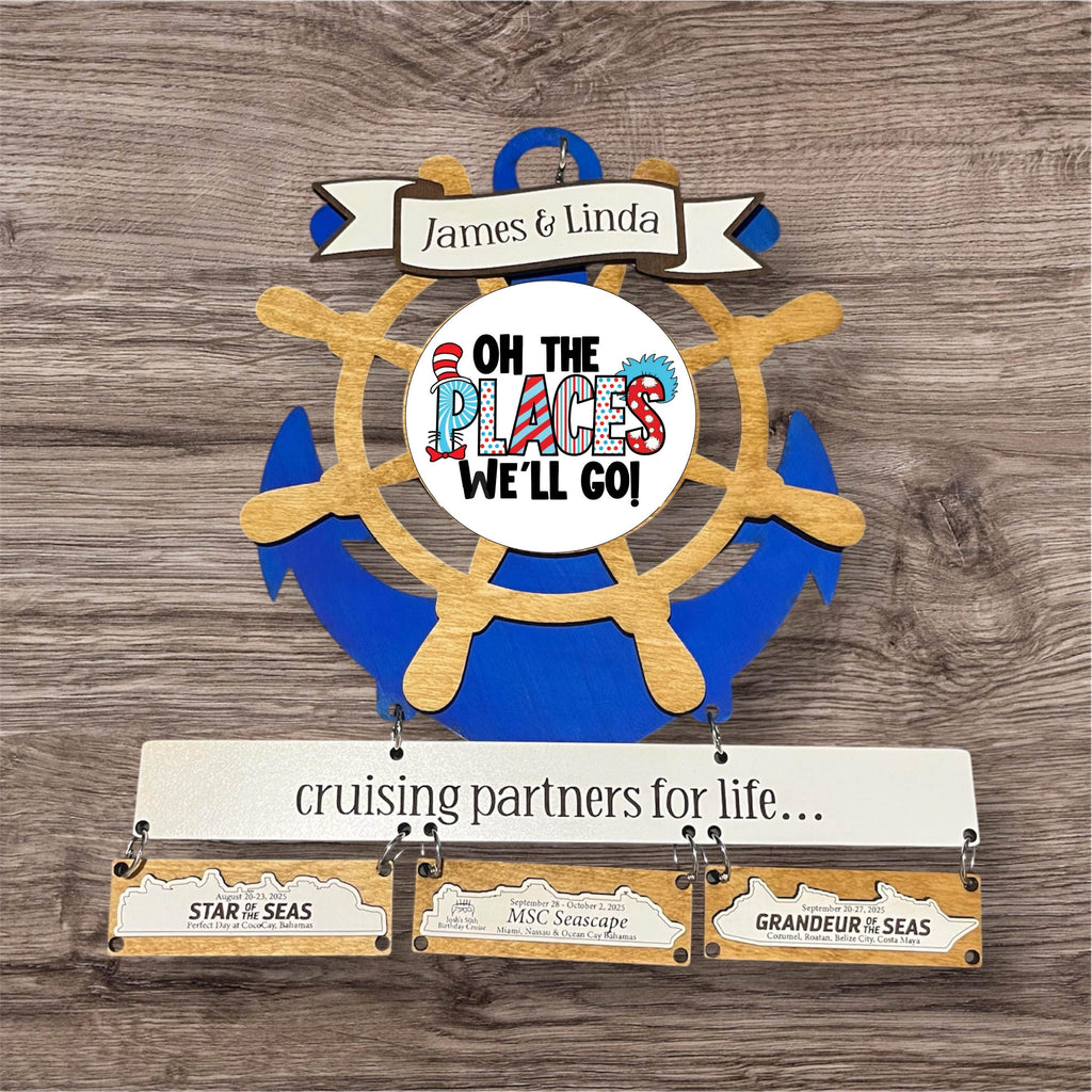 Ship Wheel & Anchor Cruise History Tracker with Interchangeable Center