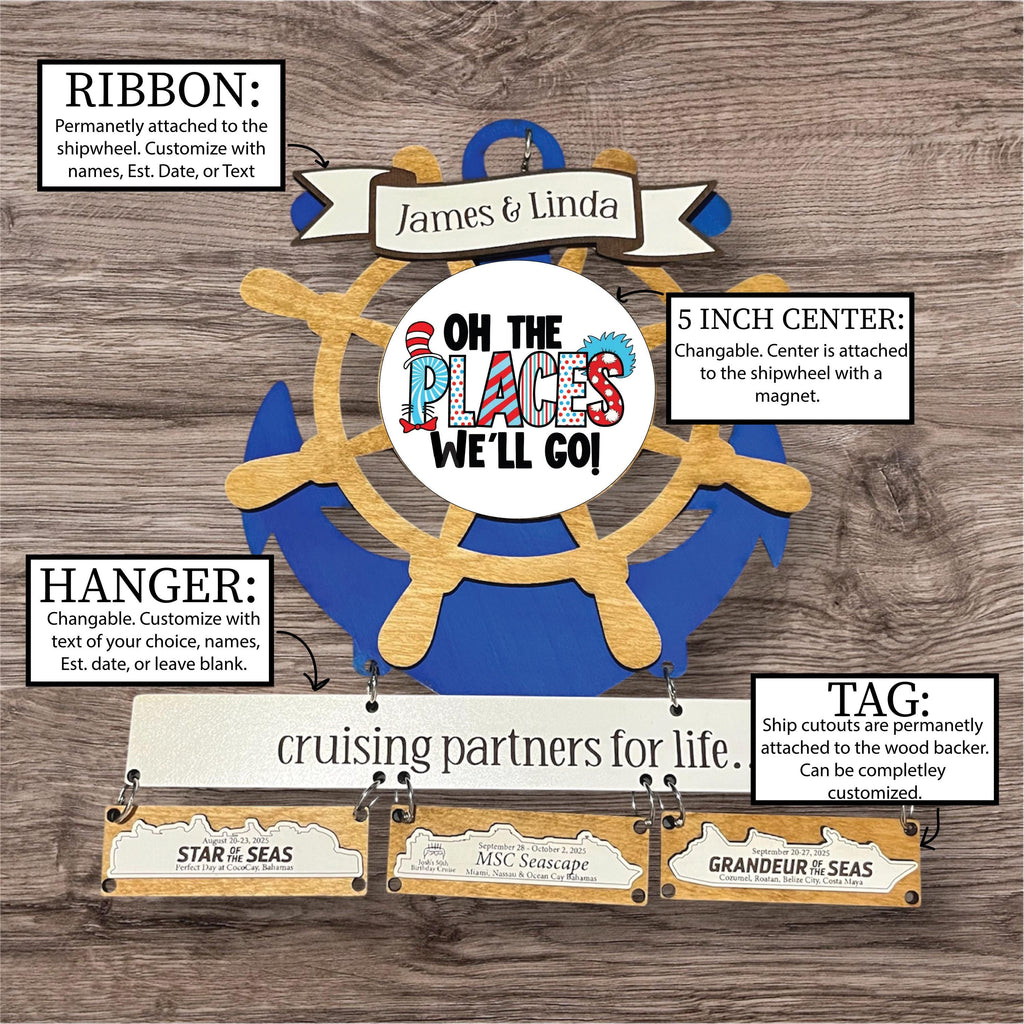 Ship Wheel & Anchor Cruise History Tracker with Interchangeable Center