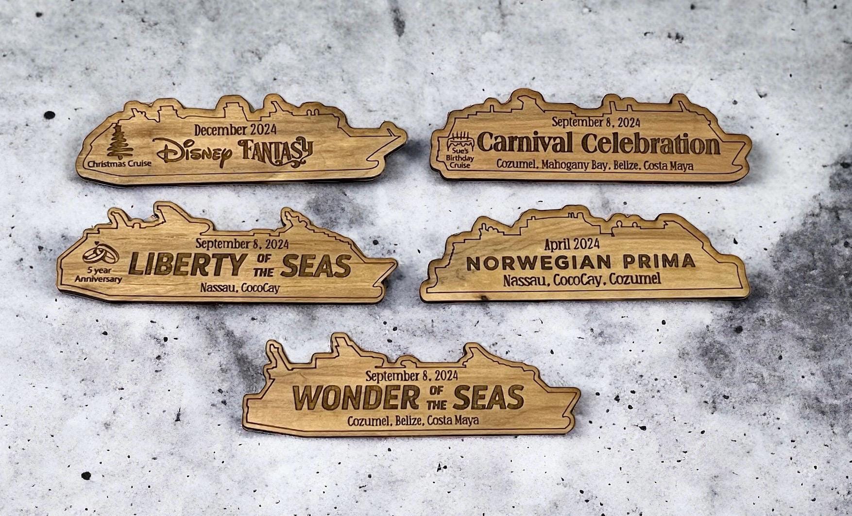 Cruise Ship Magnet | Custom Engraved Wood Cruise Gift Door Decoration | Travel Keepsake