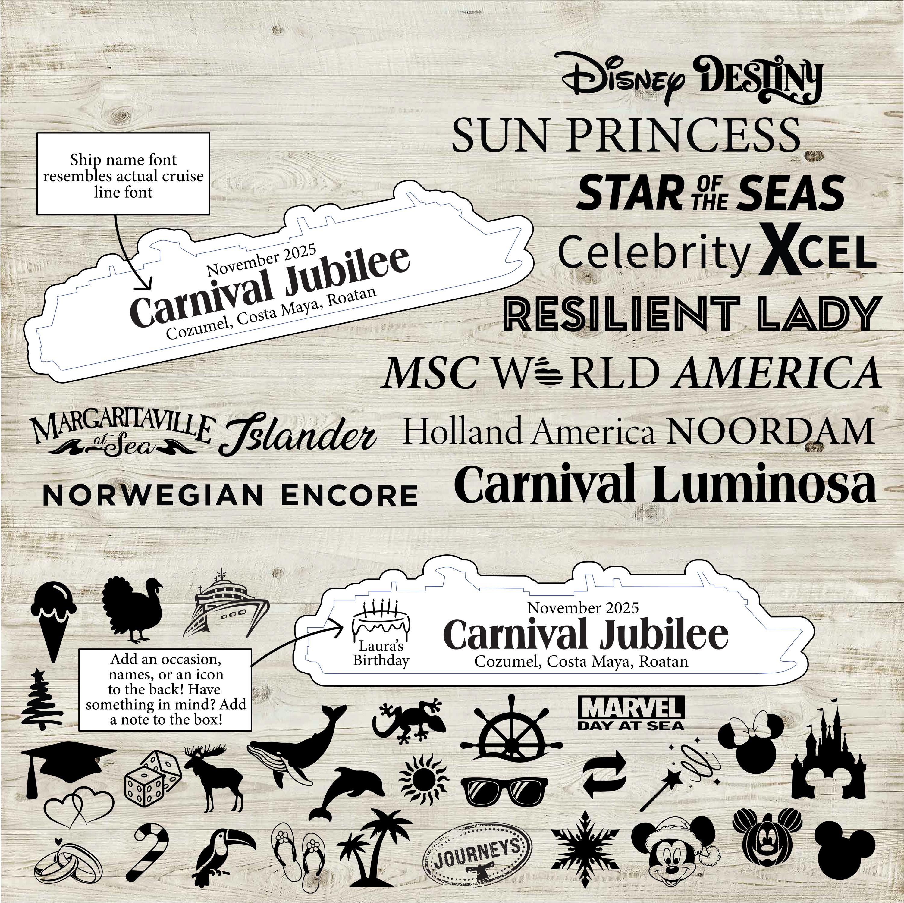 Cruise Ship Magnet | Custom Engraved Wood Cruise Gift Door Decoration | Travel Keepsake